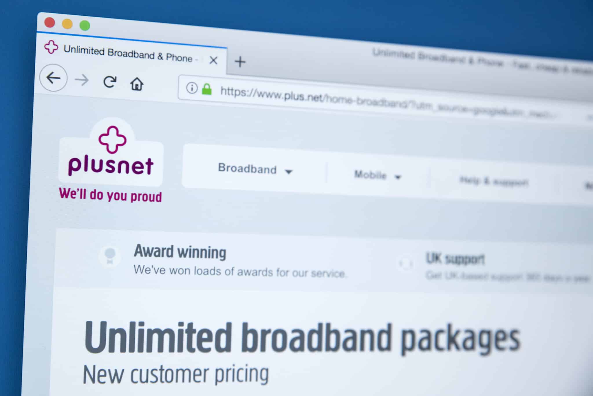 An image of the plusnet website homepage as plusnet announces pounds and pence bill model