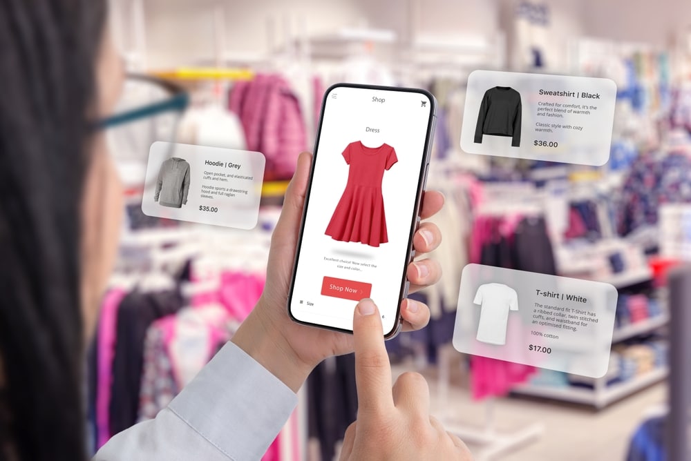 Image of a phone app with a dress on the screen to denote the impact of AI on black friday