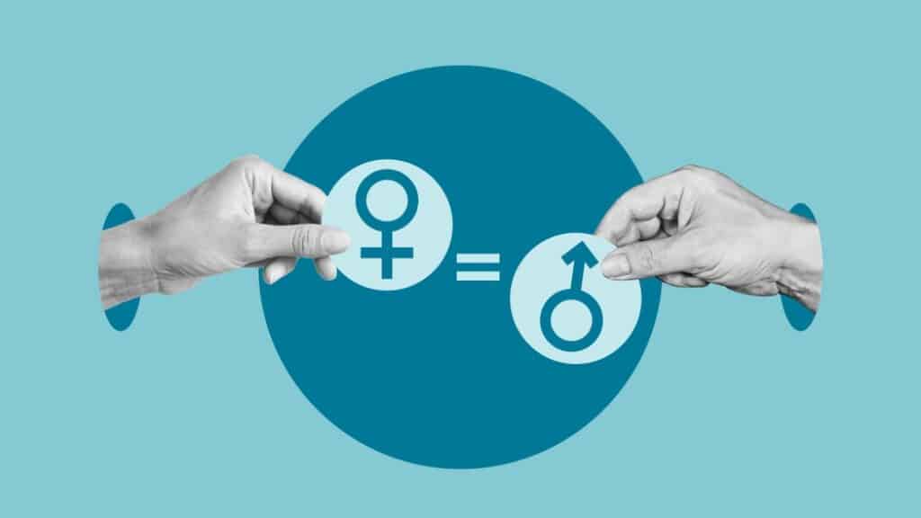 A female and male sign to denote equal pay day 2024