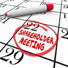 a calendar with 'shareholder meeting' circled to denote a story about a shareholder voting campaign