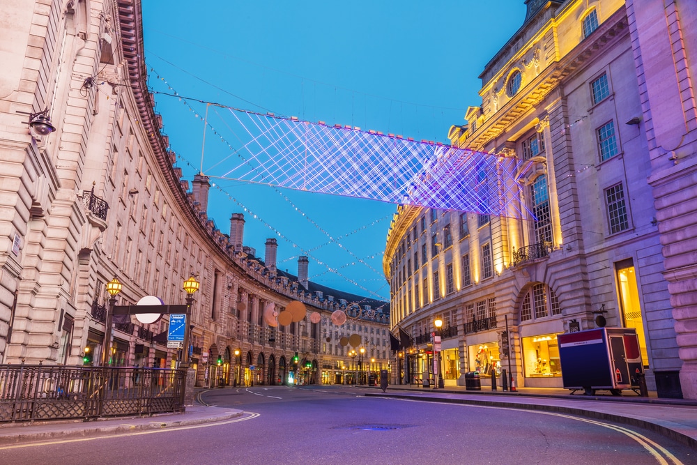 View of regent street with no customers to denote a story on UK retail spending being slow for Christmas